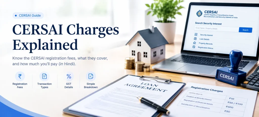 CERSAI charges explained in Hindi with registration fees, GST details and loan property documents