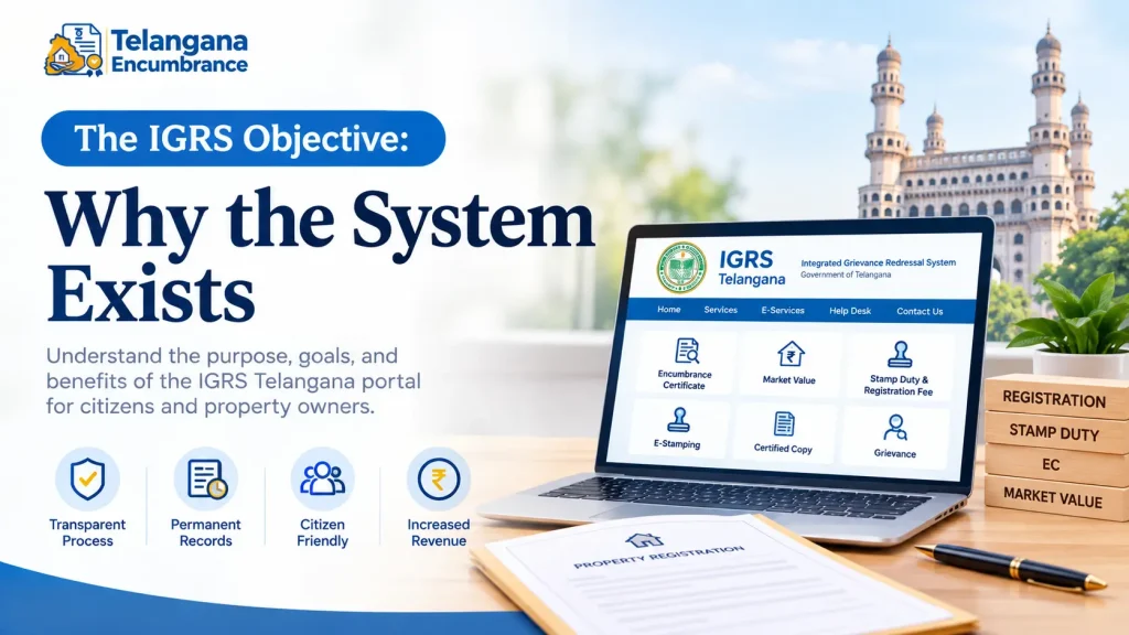 IGRS Telangana objective and benefits, including transparent property registration, permanent records, and citizen-friendly services.